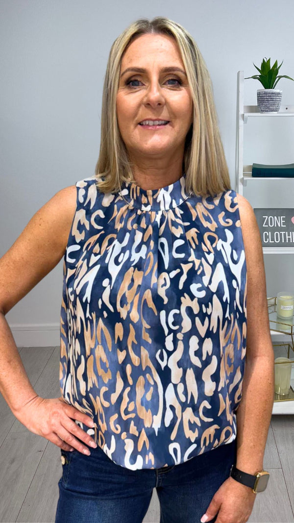 Stella - Navy/Cream Aztec Print Lined Top