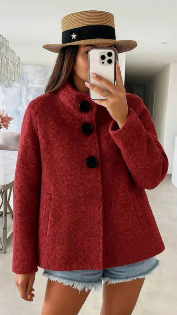 Chelsea - Wine  Fuzzy Button Jacket