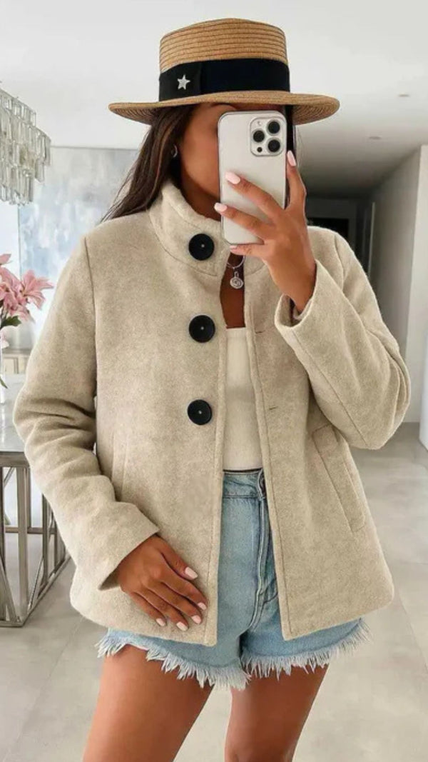 Chelsea - Beige Fuzzy Button Jacket