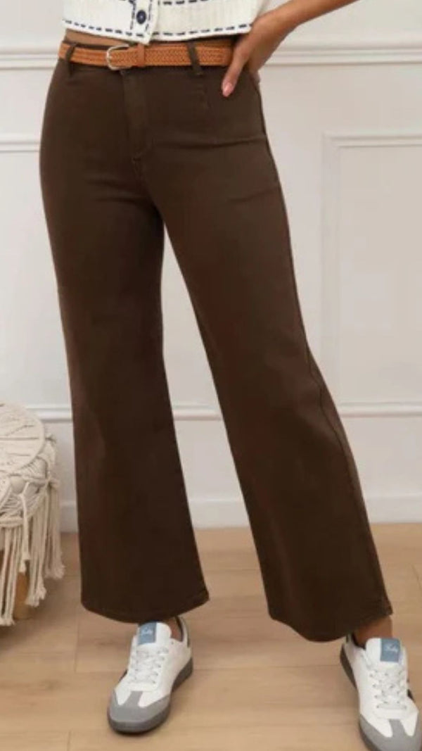 Jake - Brown Denim Belted Cropped Jeans