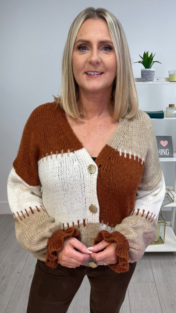 Barbara Beige/Rust Chunky Knitted Cardigan