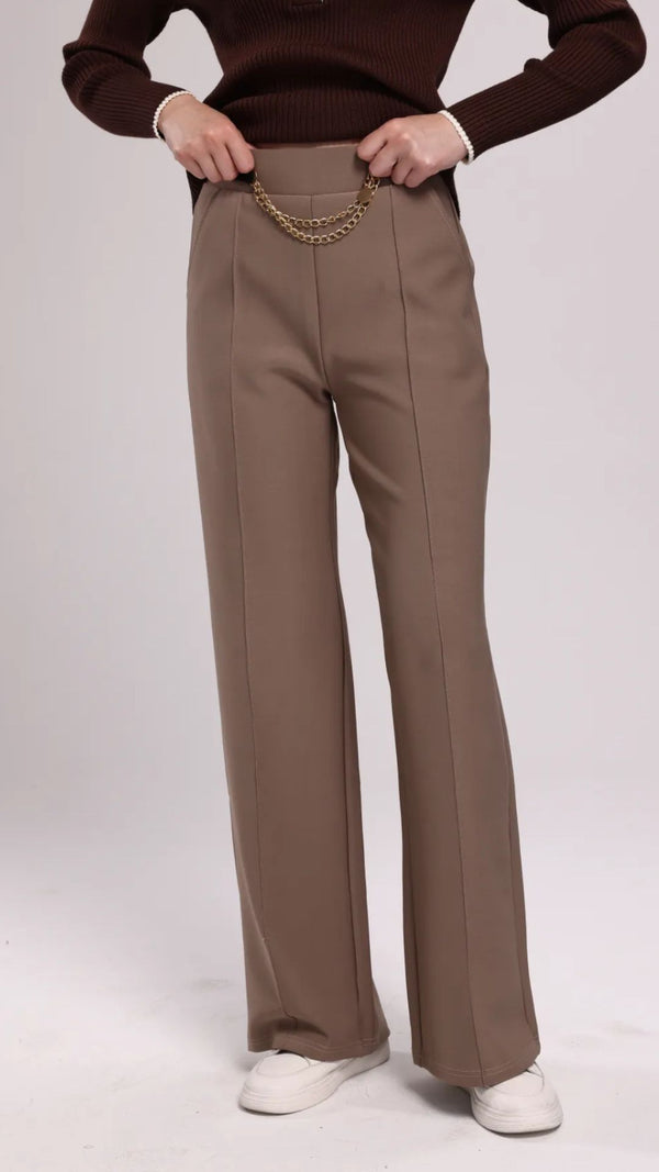 Tina - Taupe  Chain Stretch Seam Trousers