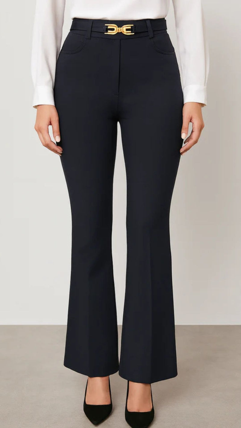 Jill - Black Stretch Buckle  Bootcut Trousers