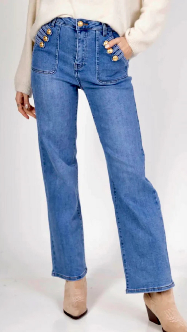 Tess- Blue Button Pocket Denims