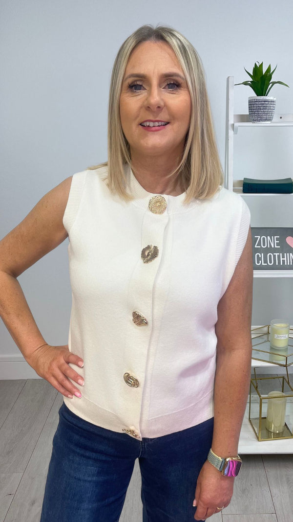 Madison - Cream Gold Button Knit Waist