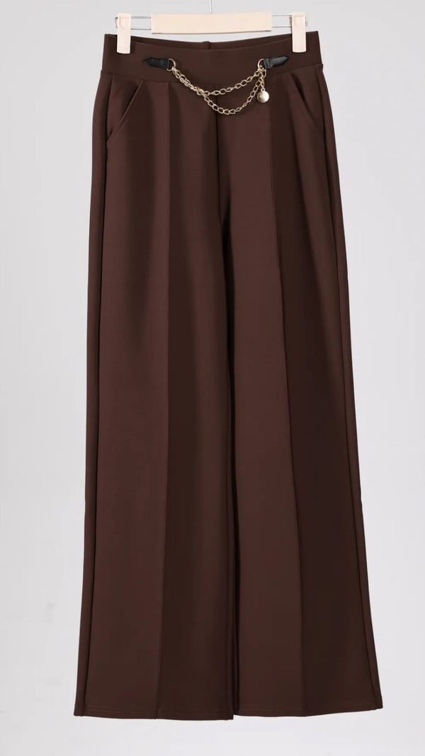 Tina -Brown Chain Stretch Seam Trousers