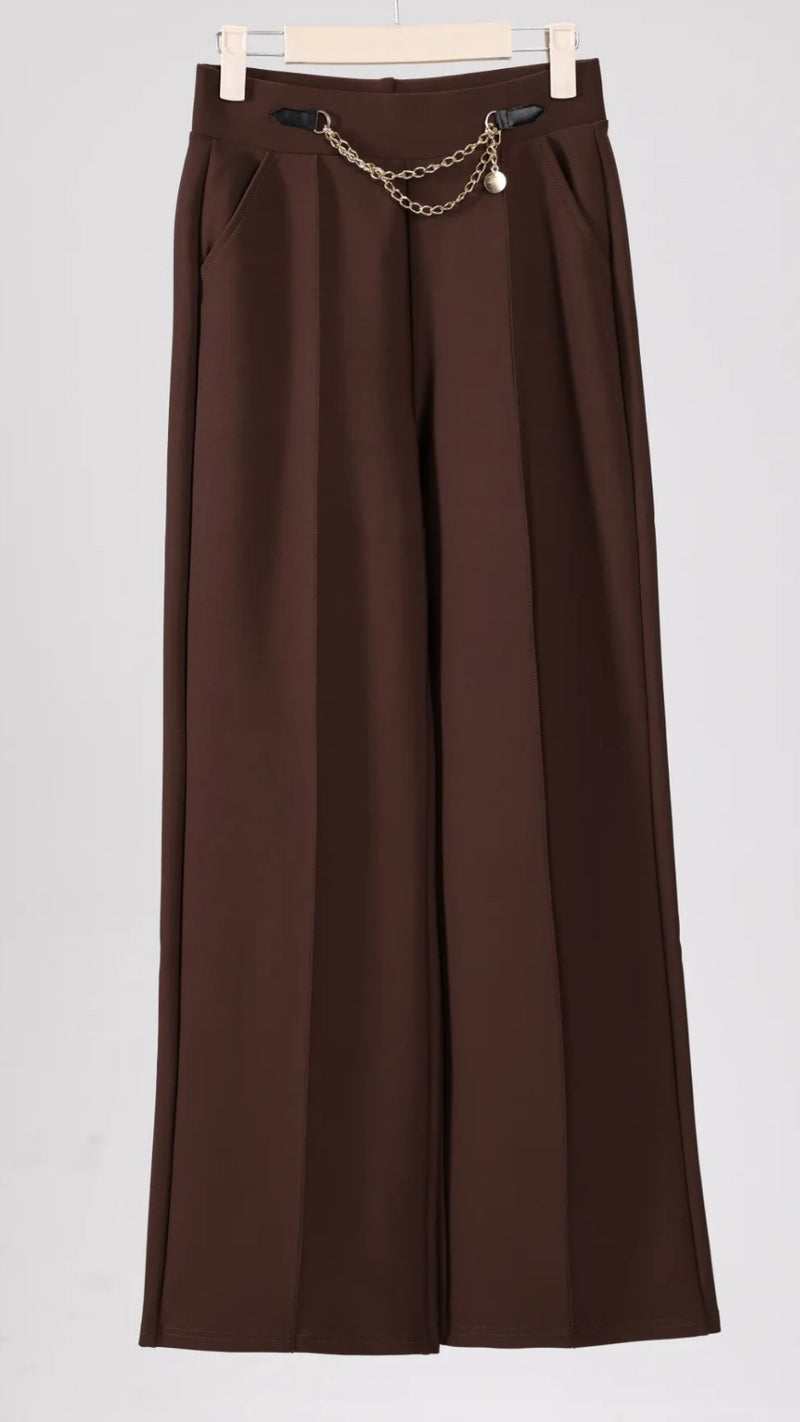 Tina -Brown Chain Stretch Seam Trousers