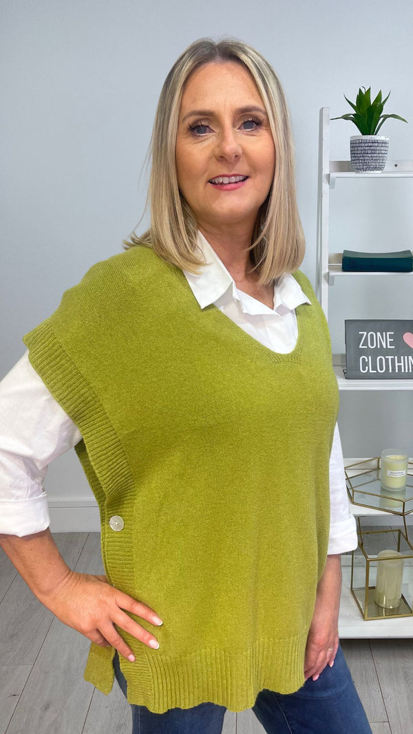 Toni - Green Soft Button Knit Tank