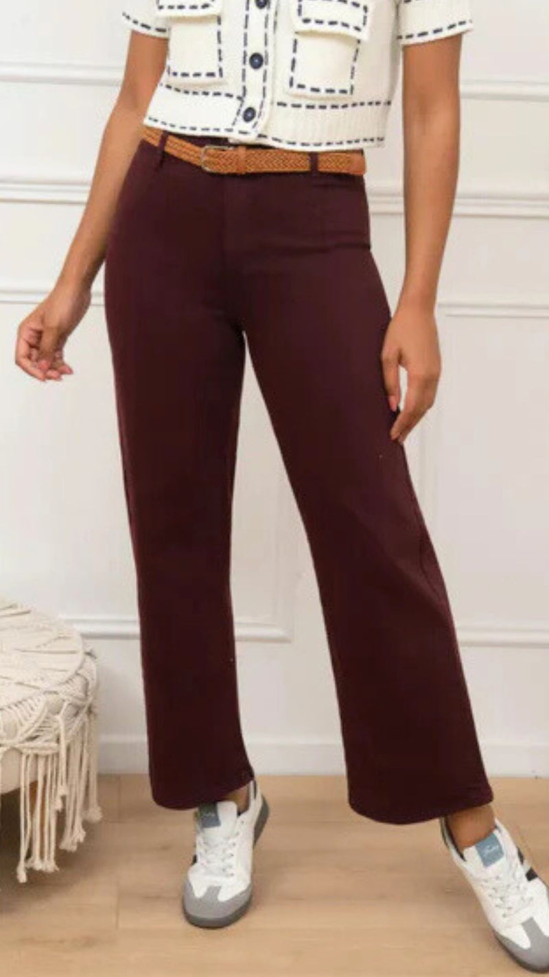 Jake - Wine Belted Cropped Jeans