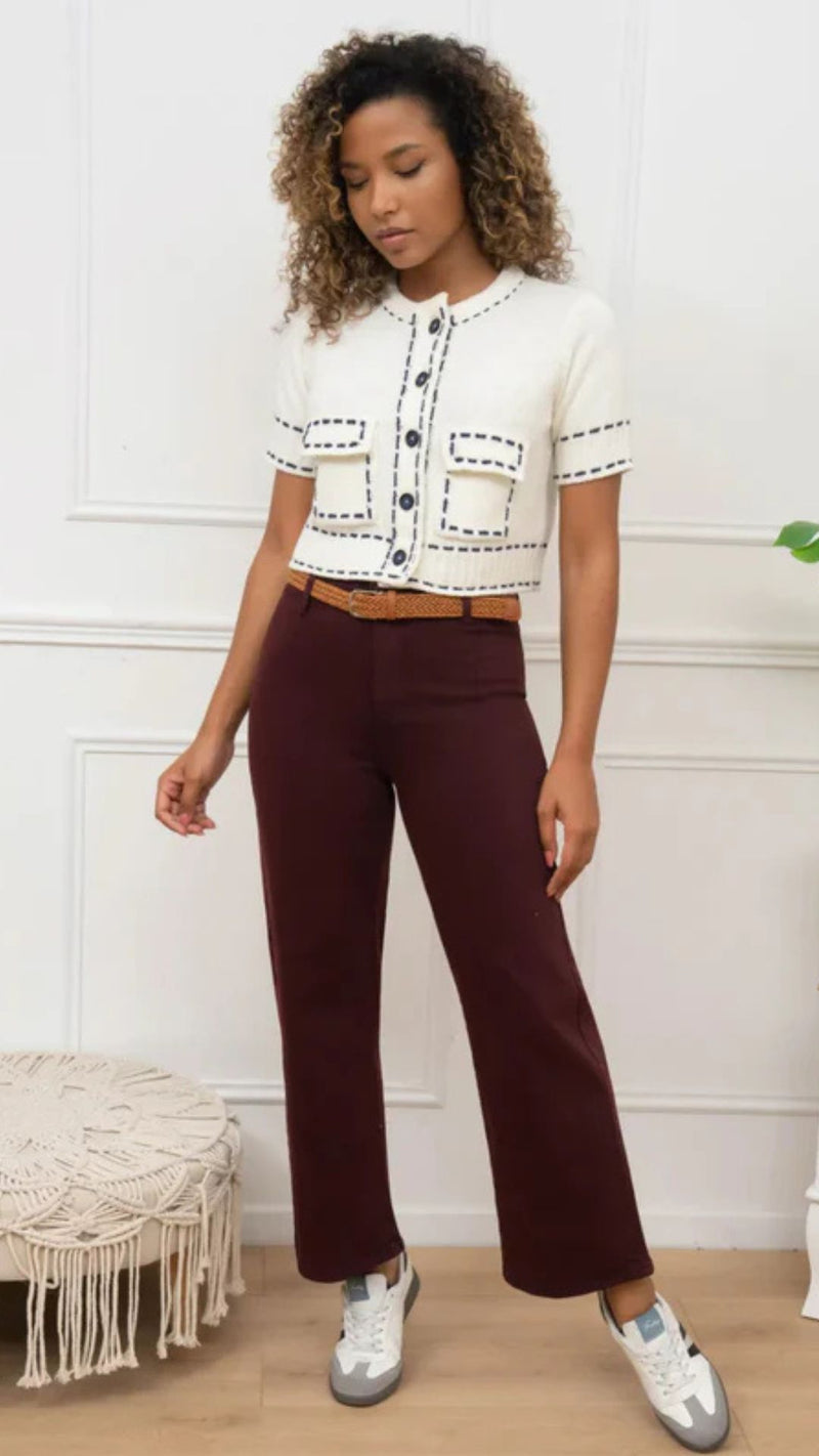 Jake - Wine Belted Cropped Jeans