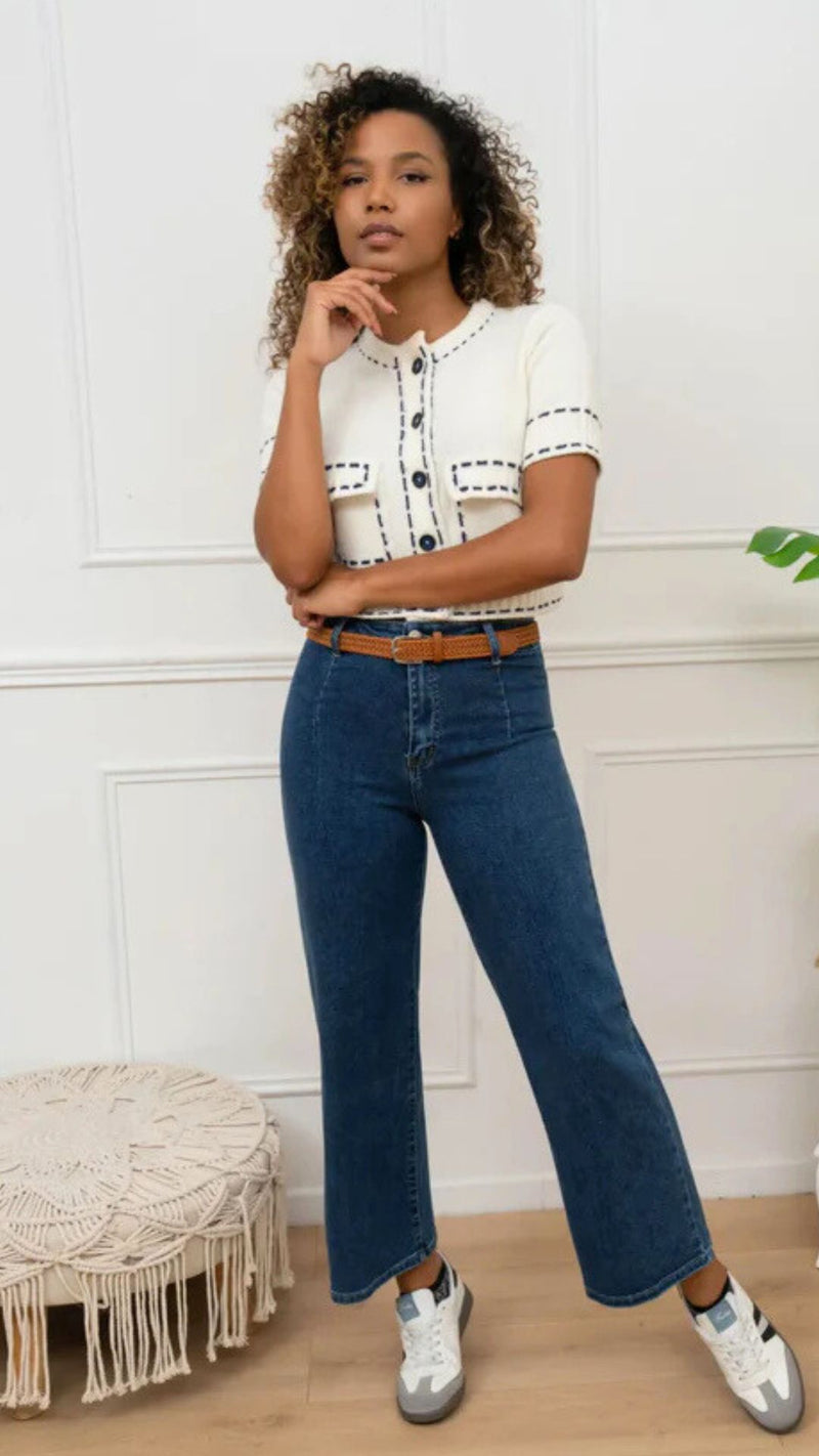 Jake - Blue Denim Belted Cropped Jeans
