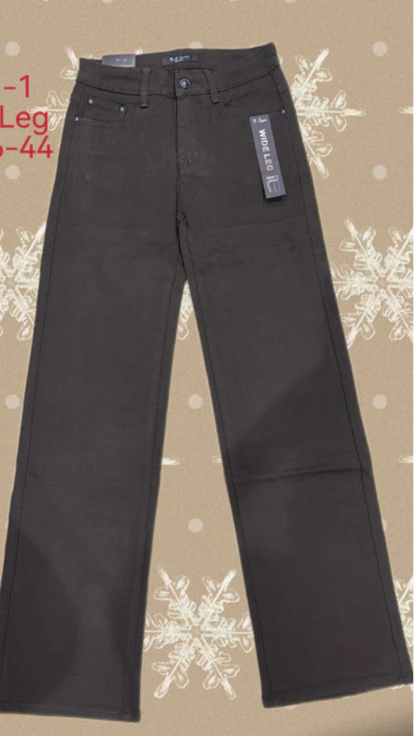 Lizzie - Choc Brown Wide Leg Cotton Jeans