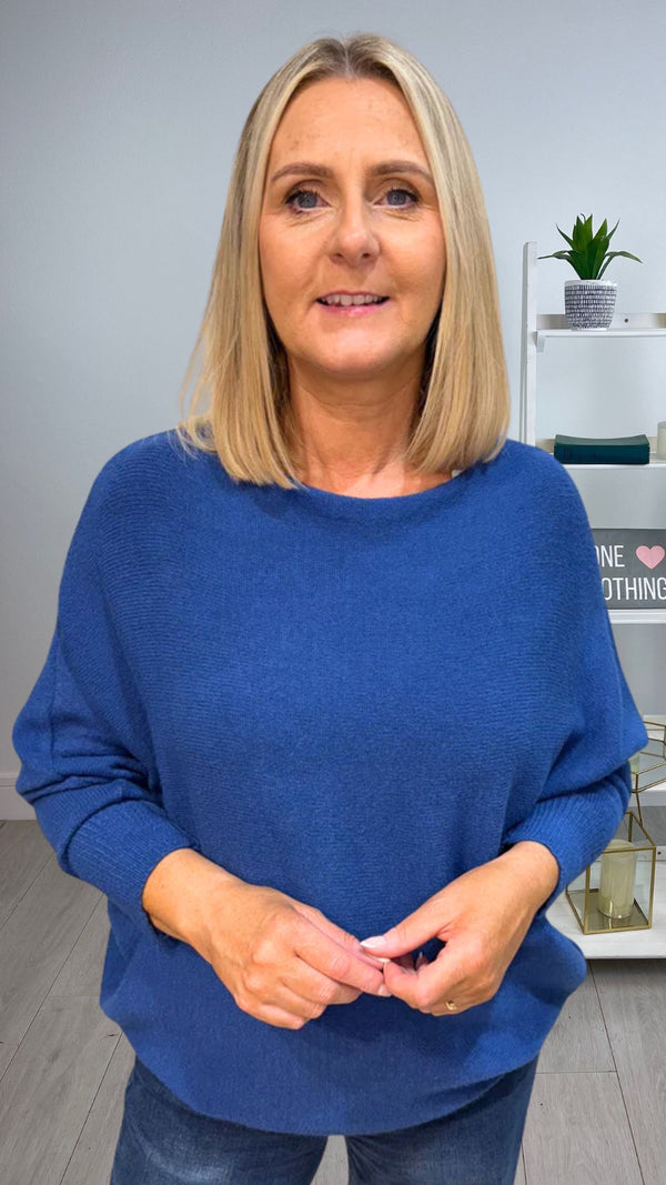 Orla - Denim Blue Soft Bat-Wing Jumper