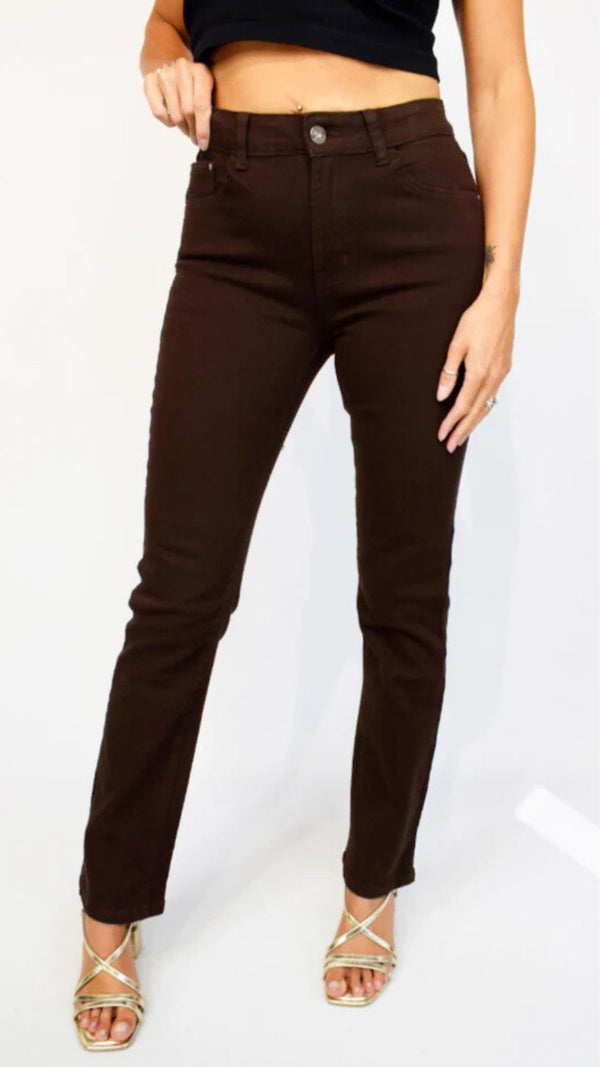 Texas - Brown Straight Leg Stretch Cotton Jeans