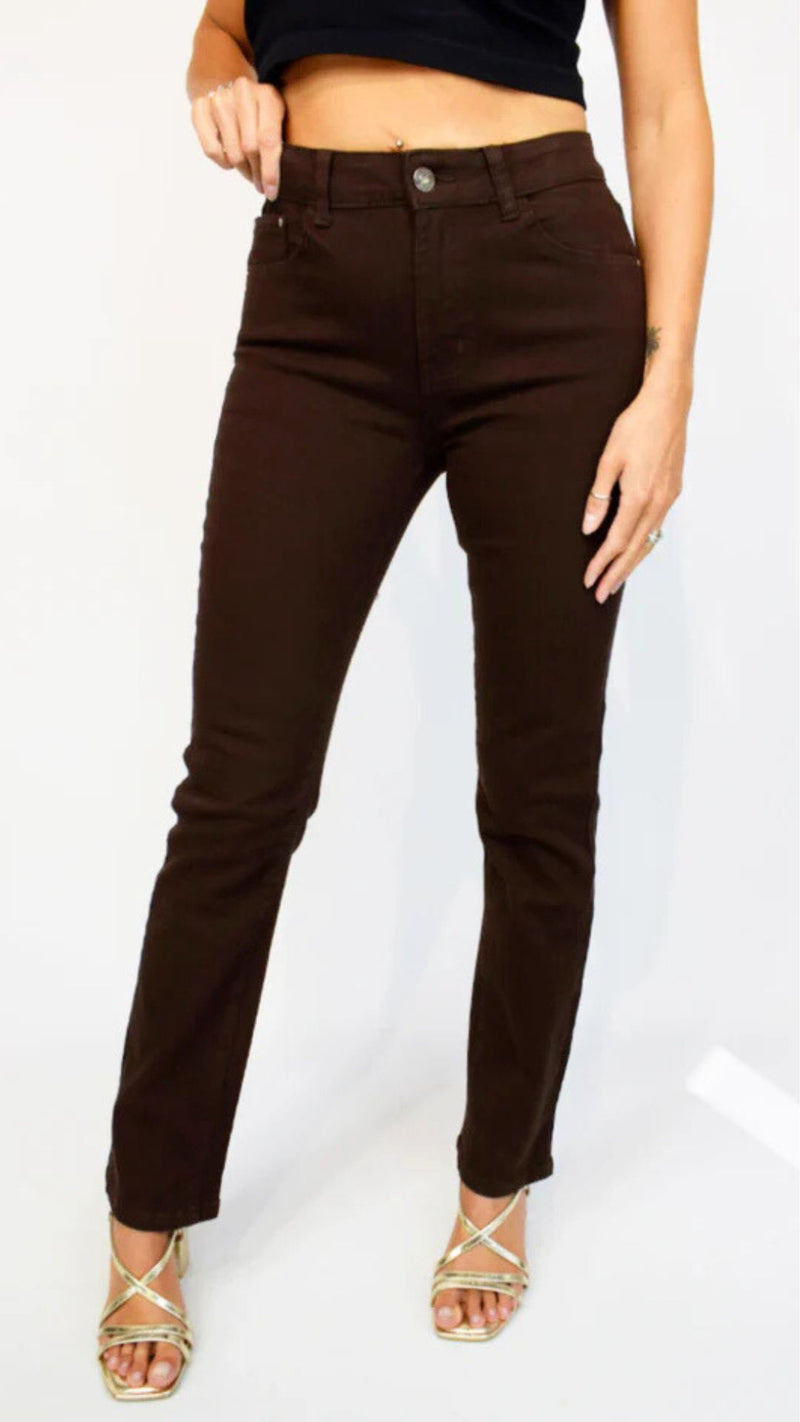 Texas - Brown Straight Leg Stretch Cotton Jeans