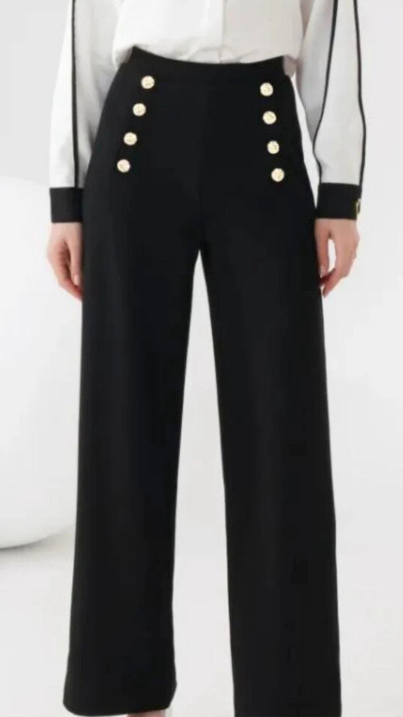 Chloe - Black Button Wide Leg Trouser