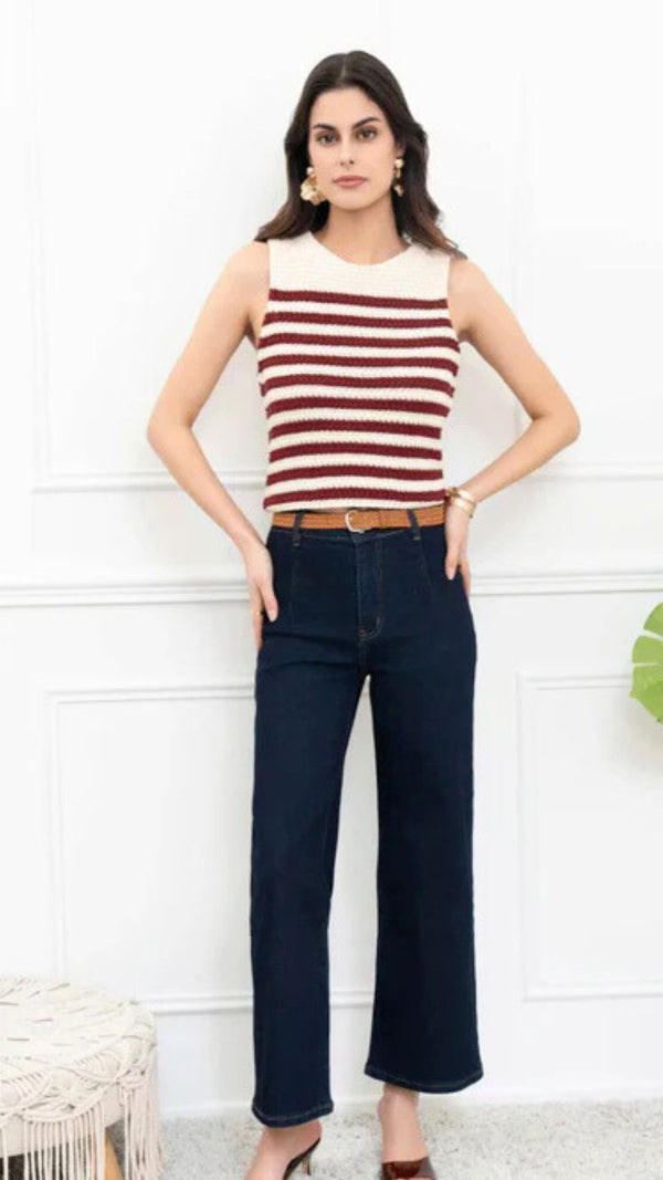 Jake - Dark Blue Denim Belted Cropped Jeans