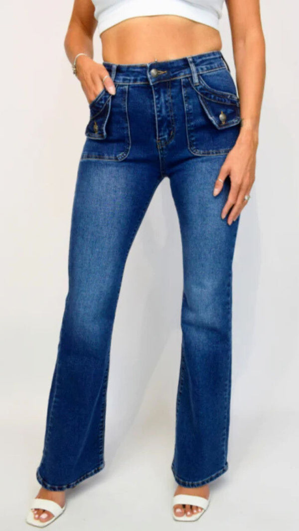 Jade - Indigo Blue Stretch Pocket Bootcut Denims