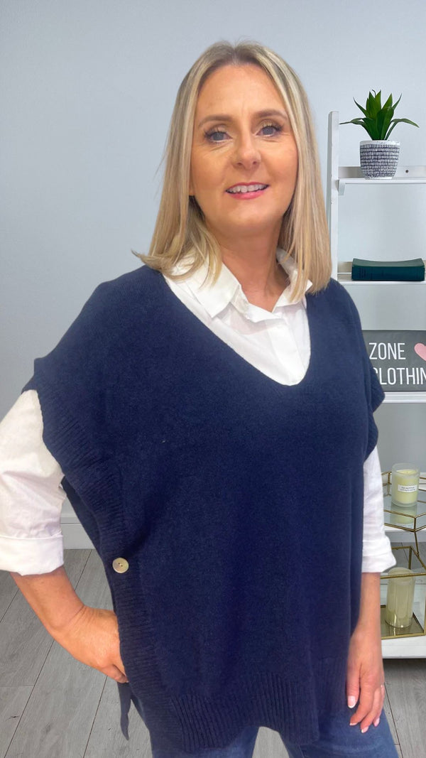 Toni - Navy Soft Button Knit Tank