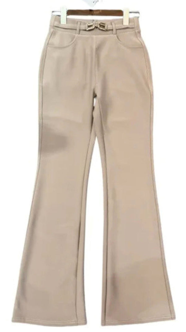 Jill - Taupe Buckle Bootcut trousers