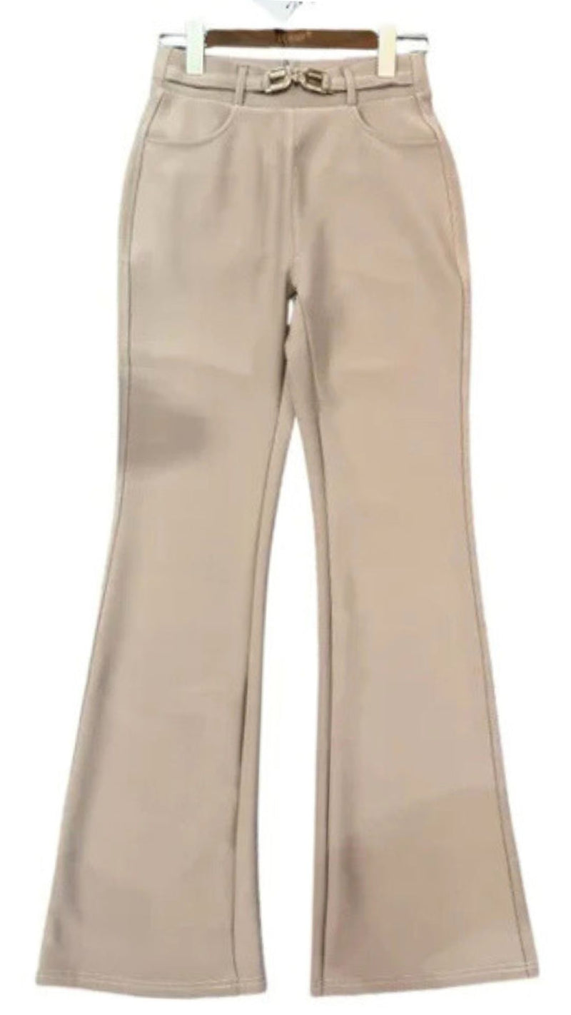 Jill - Taupe Buckle Bootcut trousers