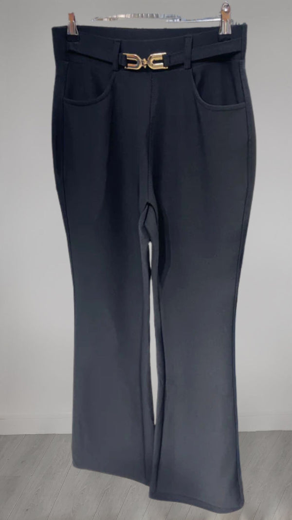 Jill - Black Stretch Buckle  Bootcut Trousers