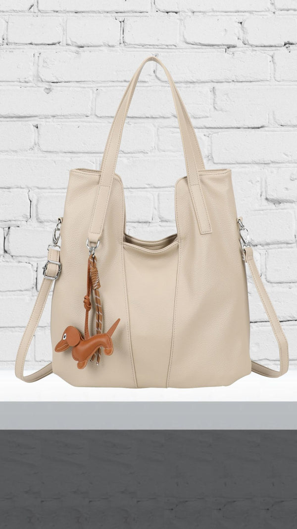 Dee - Beige Shoulder Bag with Dog Keychain