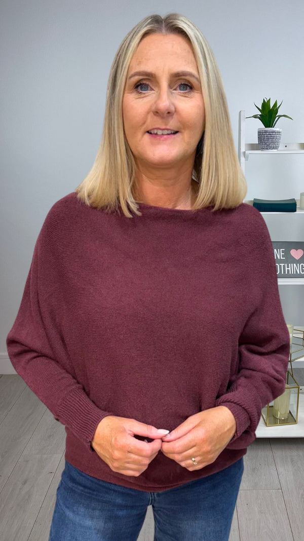 Orla - Dark Wine Soft Bat-Wing Jumper