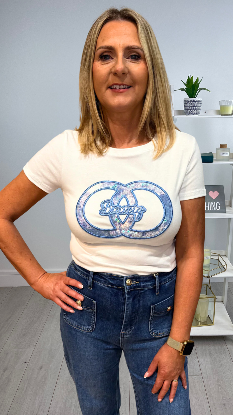 Lottie - White/Blue Shimmer Circle Tee