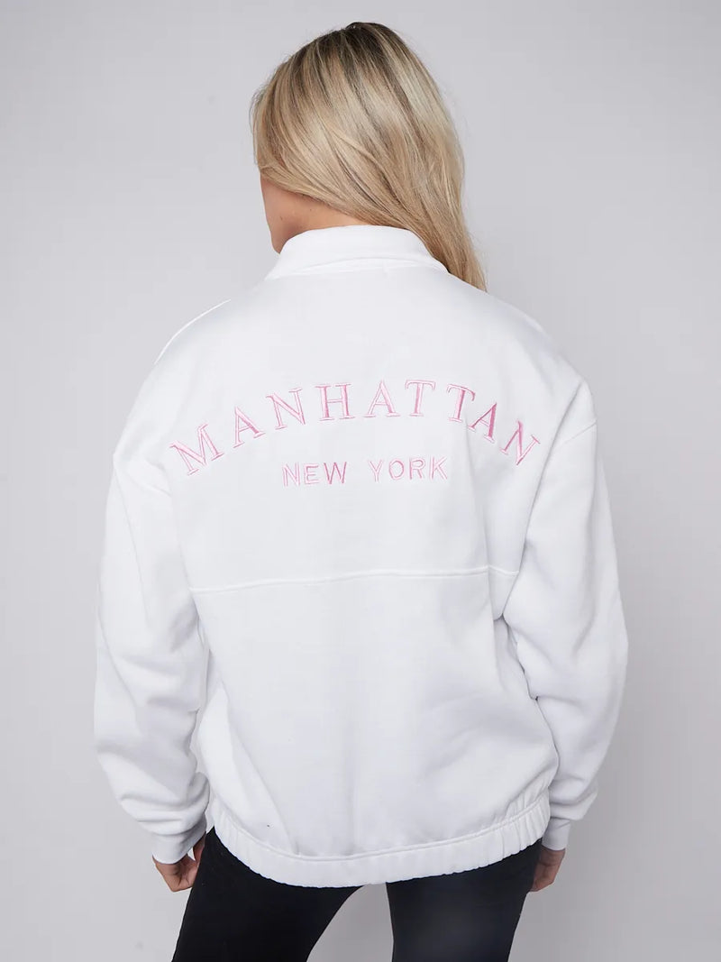 Kane - White Embroidered Half Zip