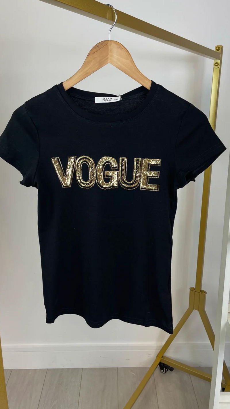 Olive  -Black Vogue Gold Sequin Logo Tee