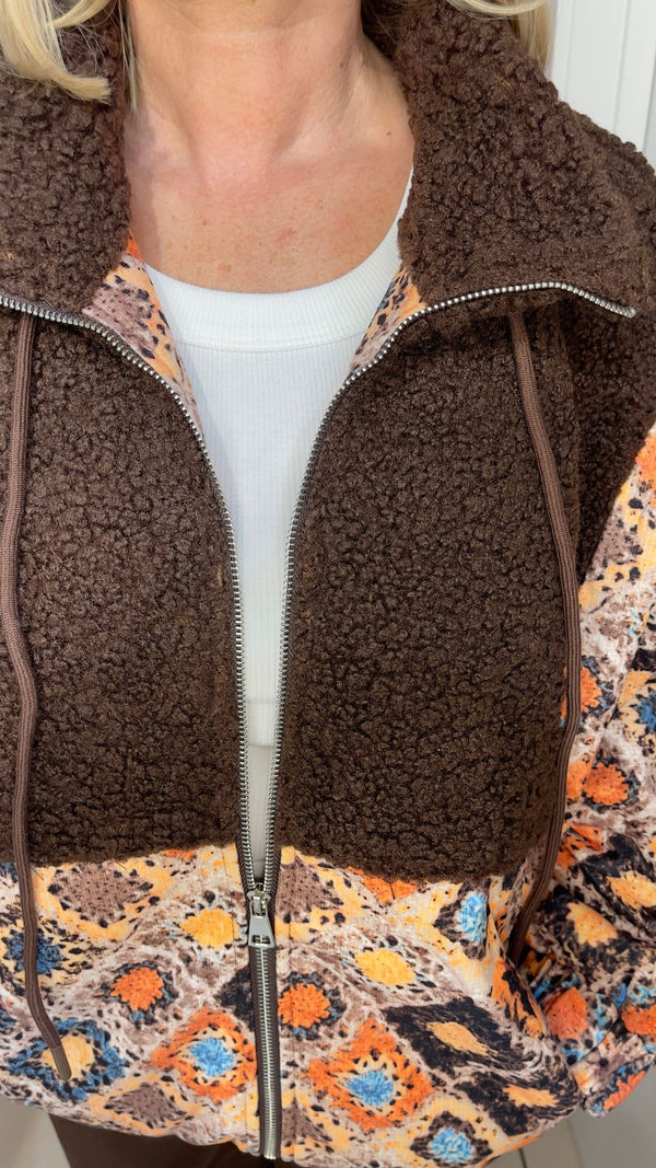 Mollie - Brown/Multi Colour Fleece Zipped Jacket
