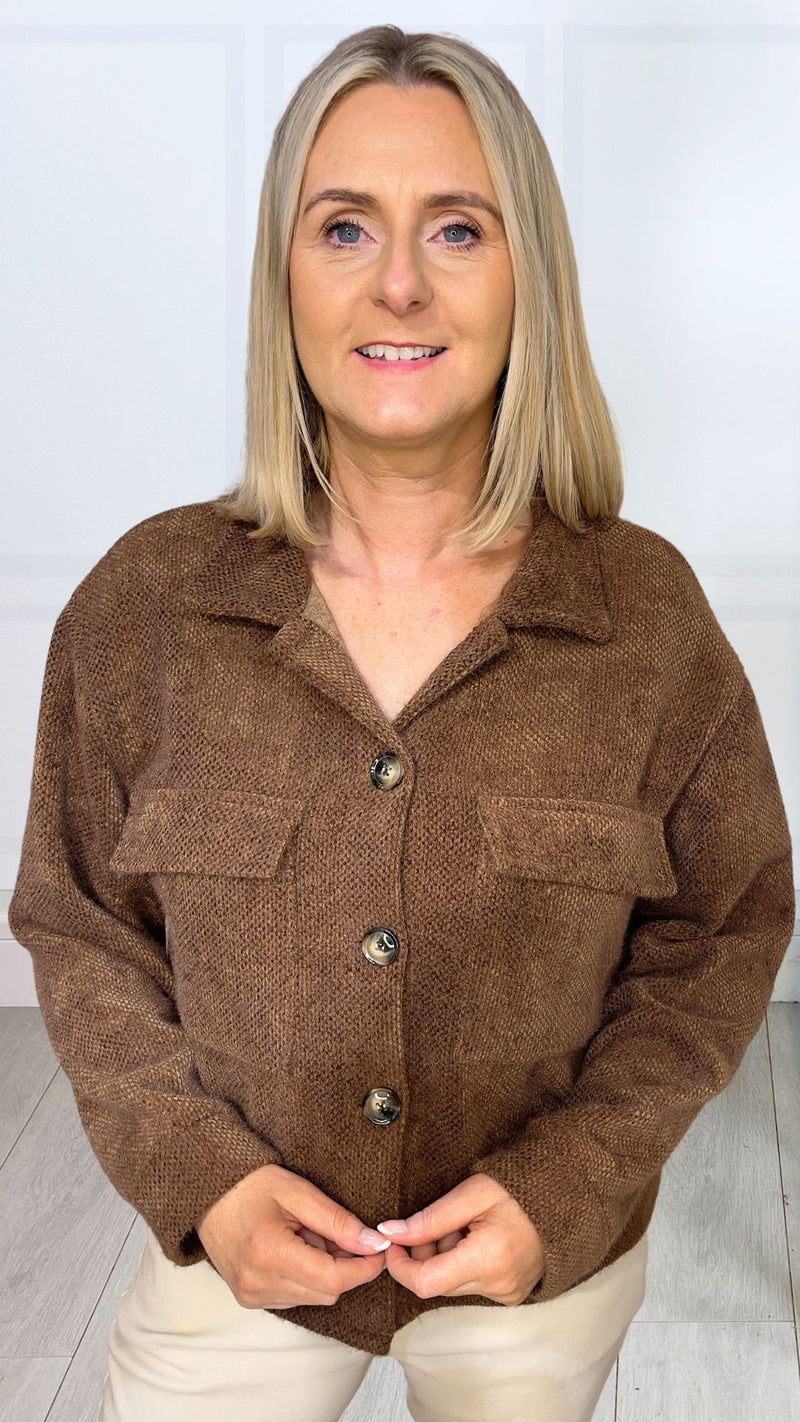 Dion - Soft Button Front Brown Jacket