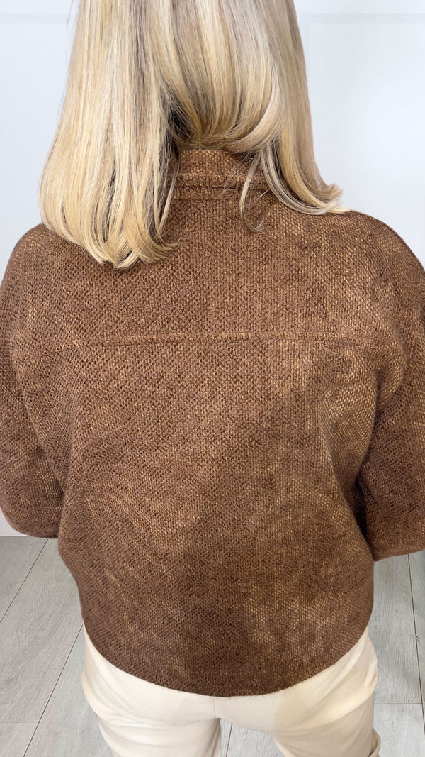 Dion - Soft Button Front Brown Jacket