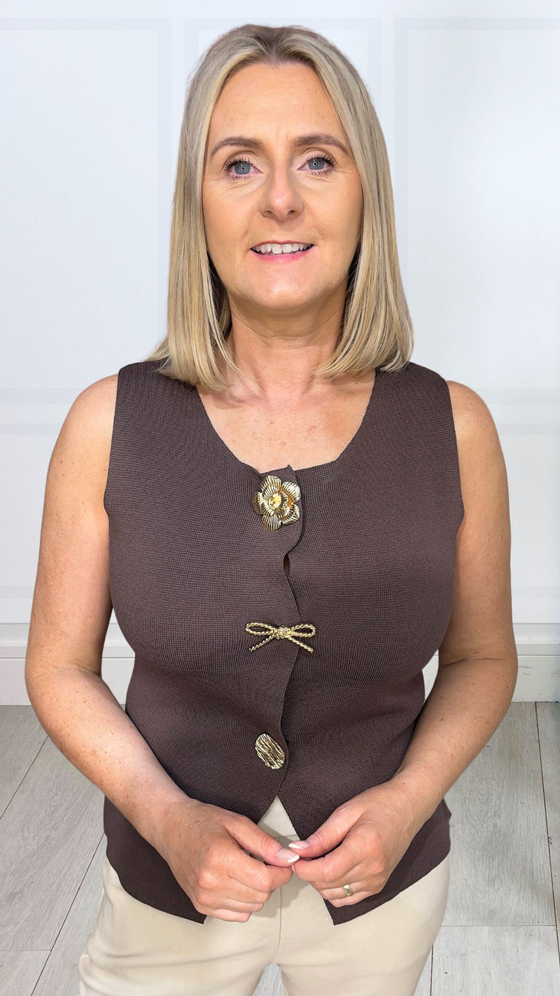 Tia - Brown Waistcoat multi Button