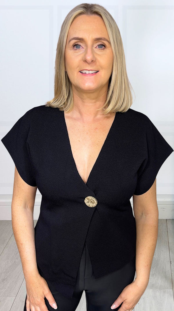 Kirsty - black Waistcoat Gold Single Button