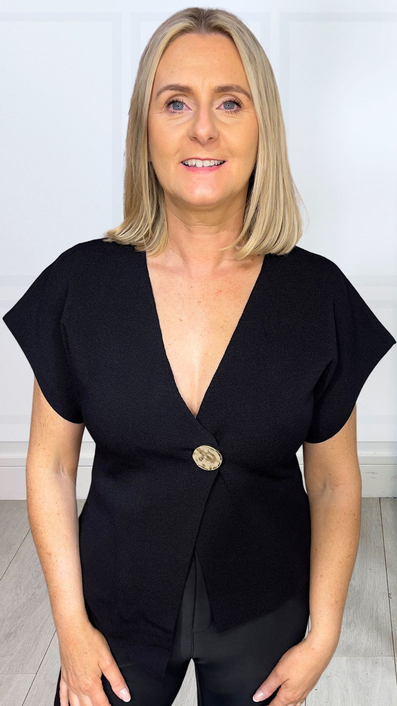 Kirsty - black Waistcoat Gold Single Button