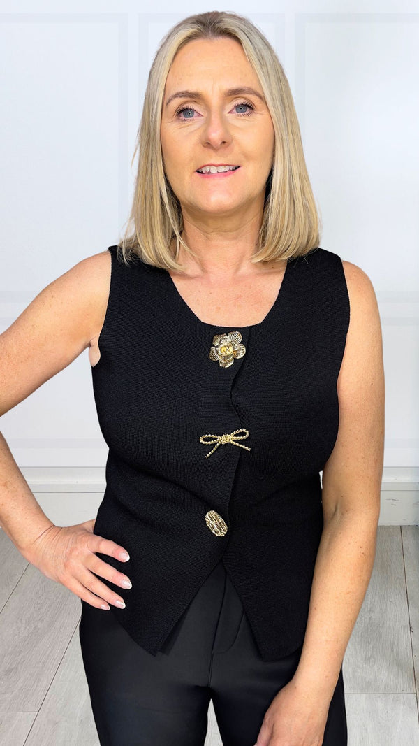 Tia - black Waistcoat multi Button