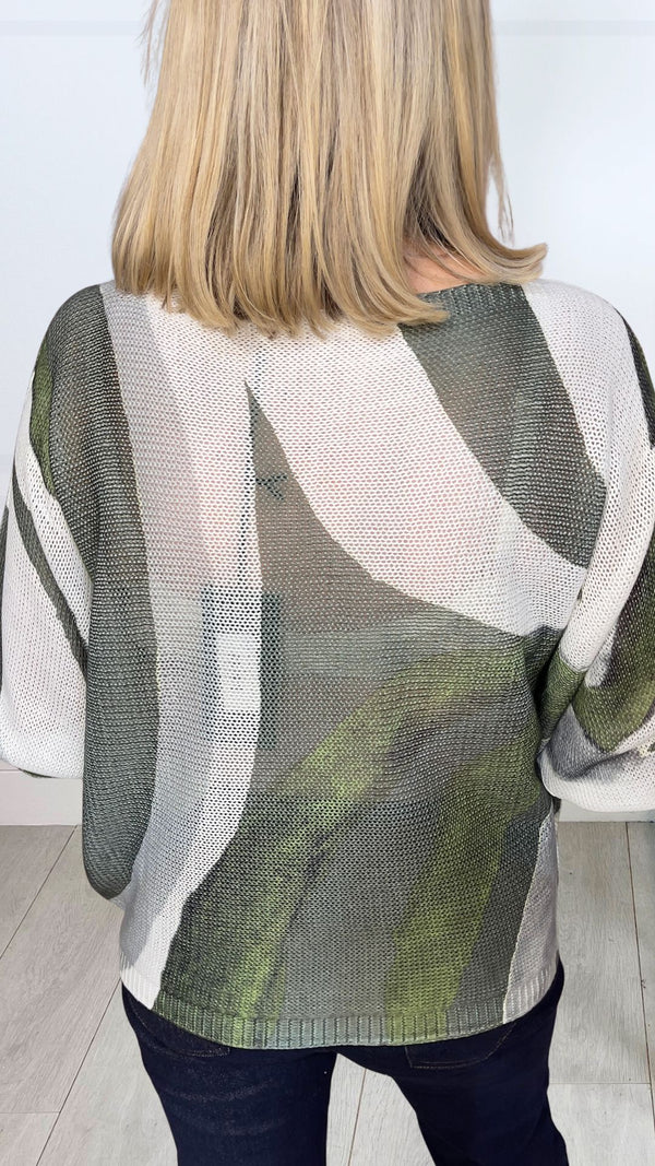 Holly - Batwing Fine Knit Green/White