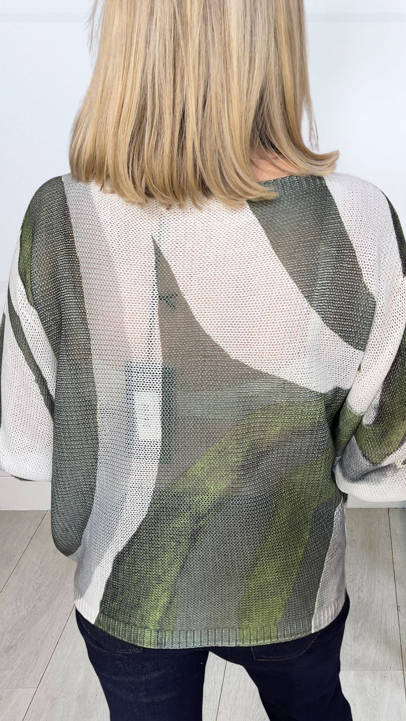 Holly - Batwing Fine Knit Green/White