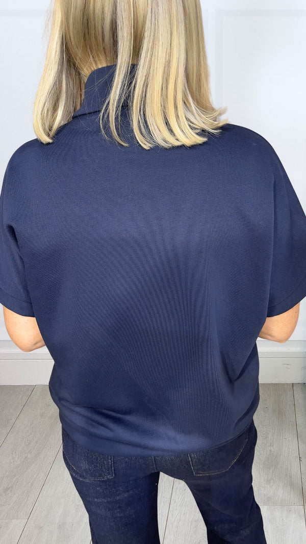 Mia - Leopard Heart Short Sleeve Zipper Navy