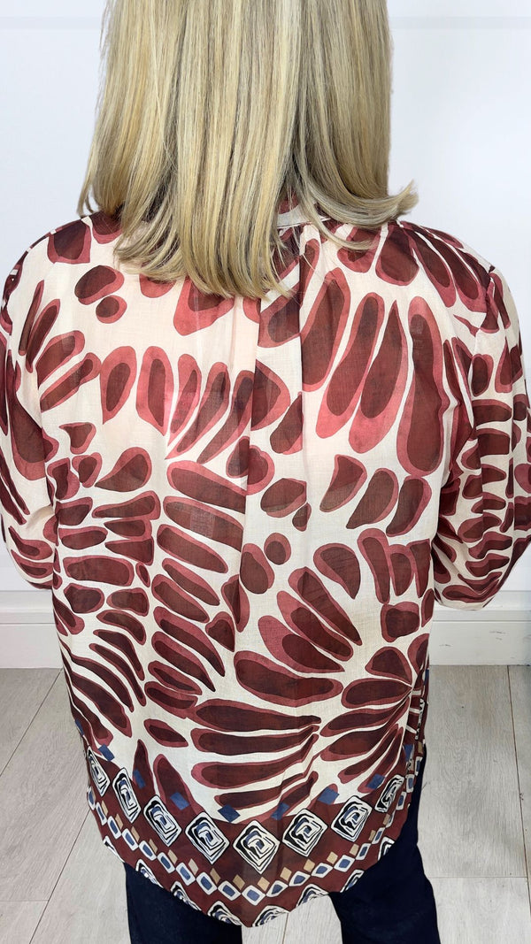 Cathy - Wine Print Cotton Top