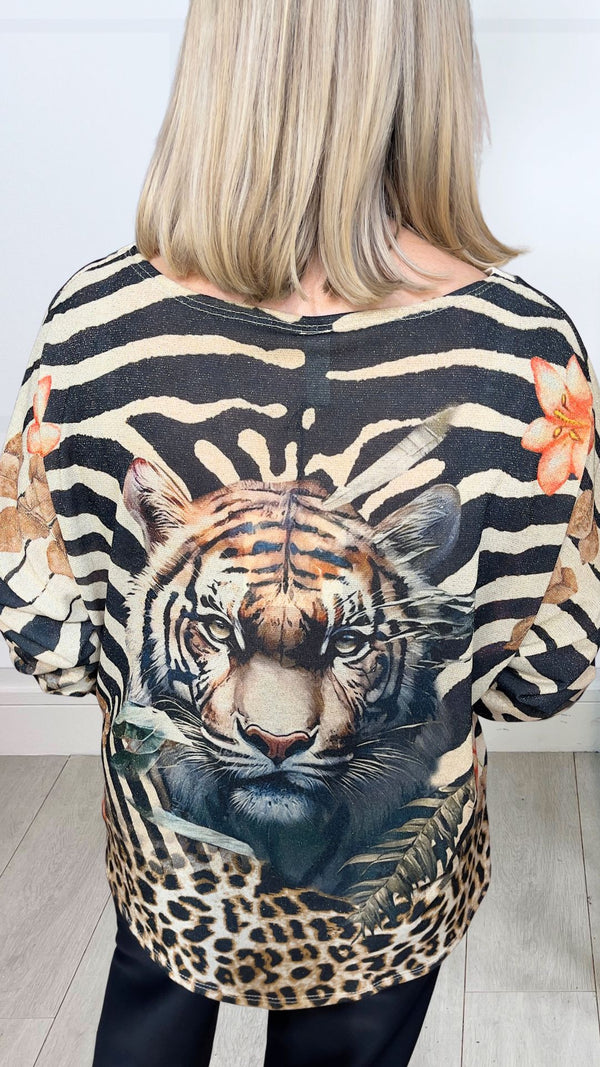 Corey - Tiger Multi Animal Lurex Top
