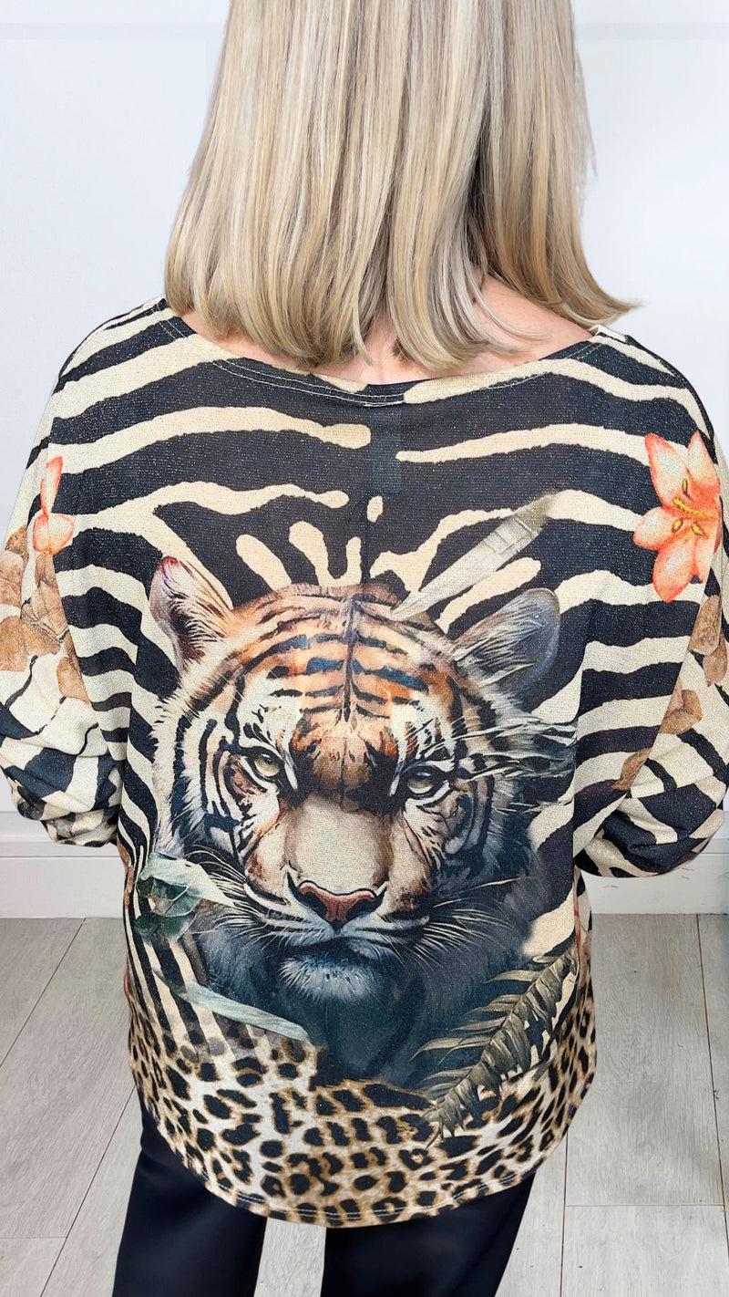 Corey - Tiger Multi Animal Lurex Top