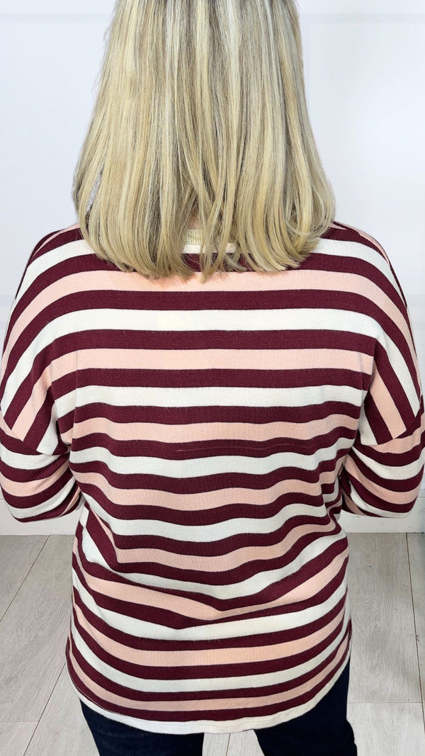 missie - stripe lurex neck top wine
