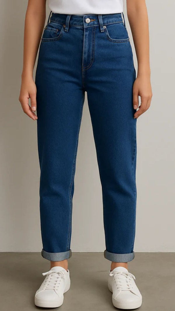 Donna Indigo Blue Stretch Pocket Mom Fit Denims