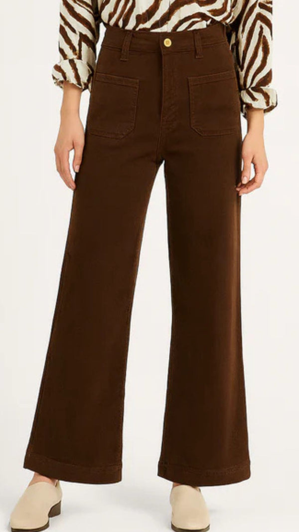 Maya - Chocolate Double Pocket Front Wide Leg Denims
