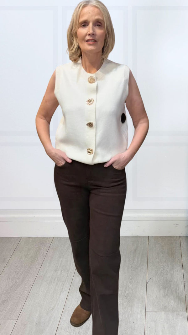 Lizzie - Choc Brown Wide Leg Cotton Jeans