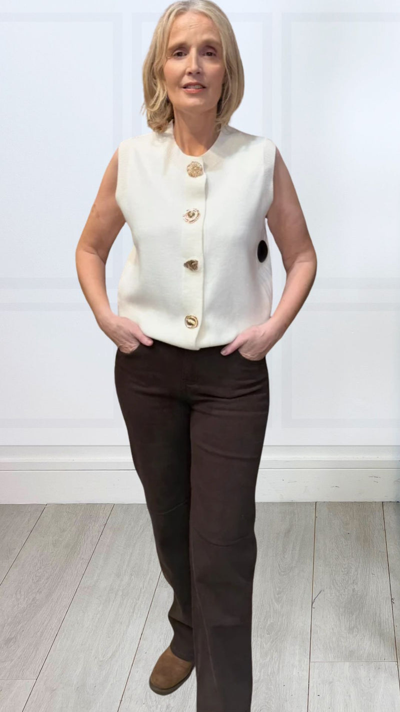 Lizzie - Choc Brown Wide Leg Cotton Jeans