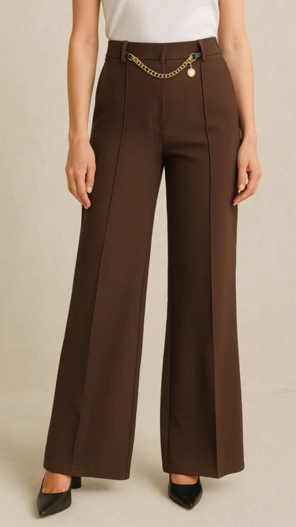 Tina -Brown Chain Stretch Seam Trousers